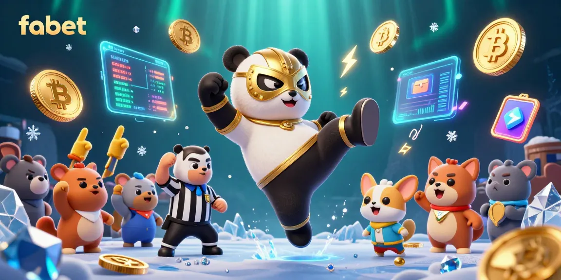 Exciting fabet theme featuring a wrestling panda with crypto elements in a vibrant scene