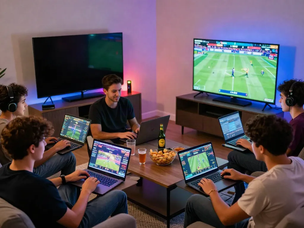 Exciting online gaming with friends on laptops and mobiles, showcasing ta88 entertainment experience.