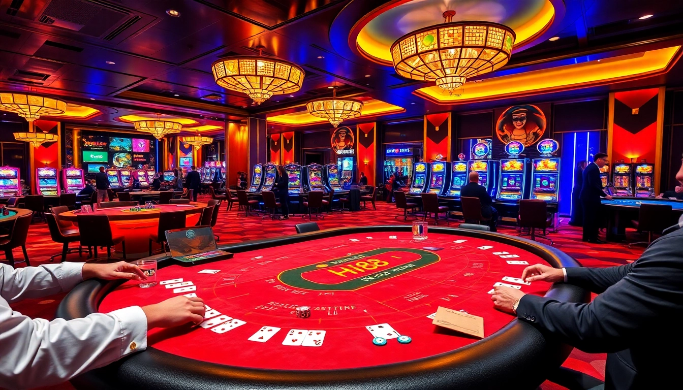 Experience the thrilling game atmosphere at Hi88 with engaging players and luxurious casino tables.