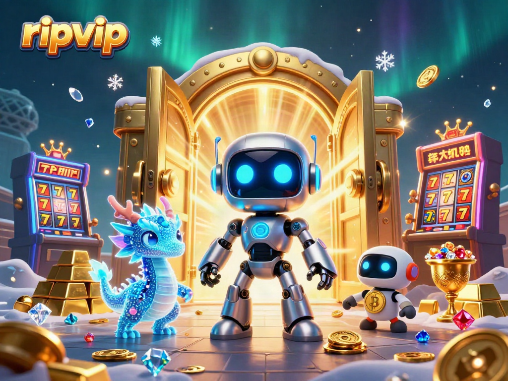 Engage with ripvip through this dynamic casino scene featuring a cyberpunk robot and high-value gaming elements.