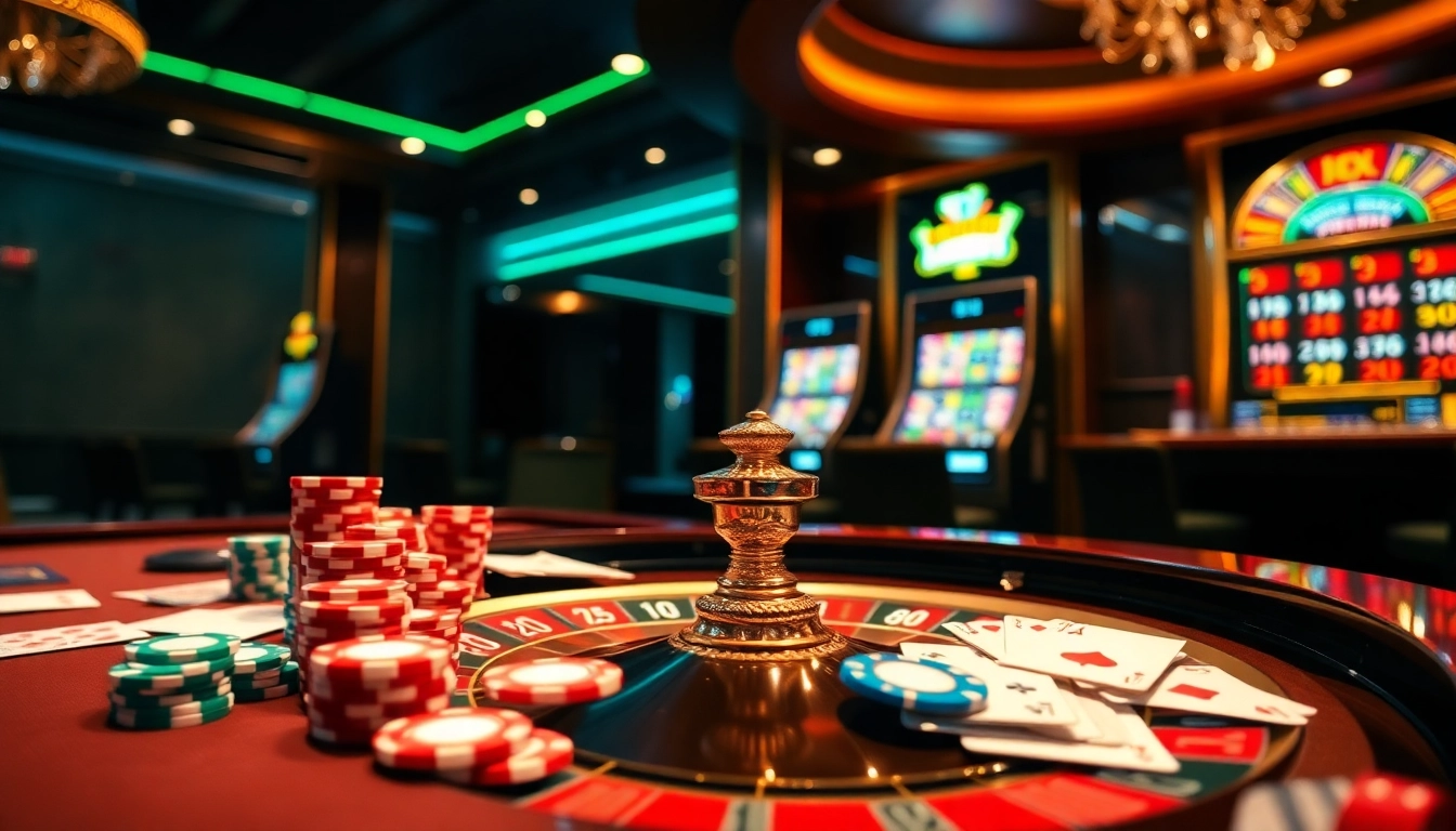 Experience thrilling gaming action at rr88.com with luxurious poker tables and vibrant casino elements.