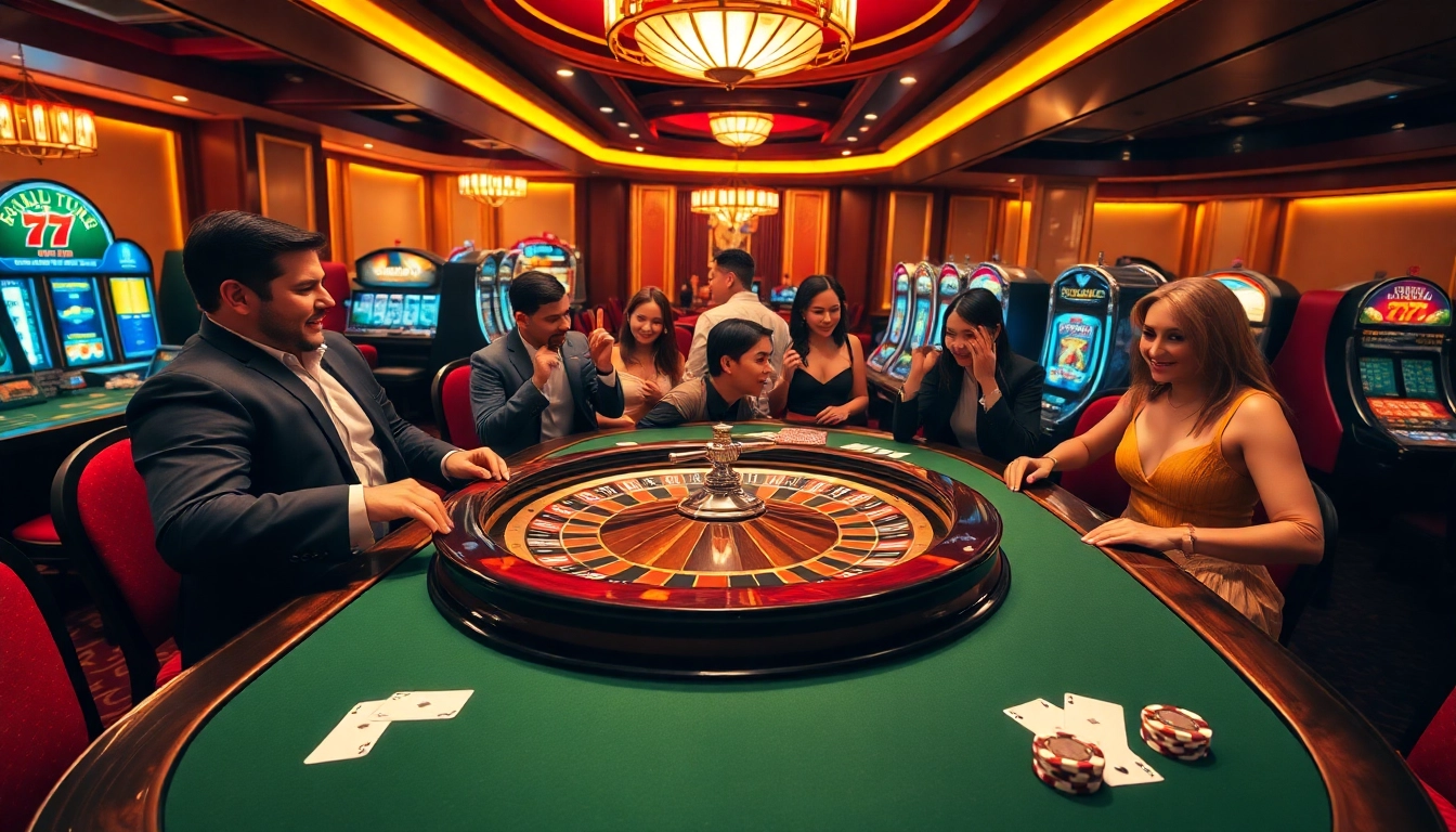 Engaging players at a professional casino scene with 789f poker chips and roulette excitement.