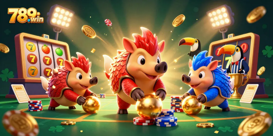 Engage in thrilling 789win gameplay with colorful pangolins and casino elements.