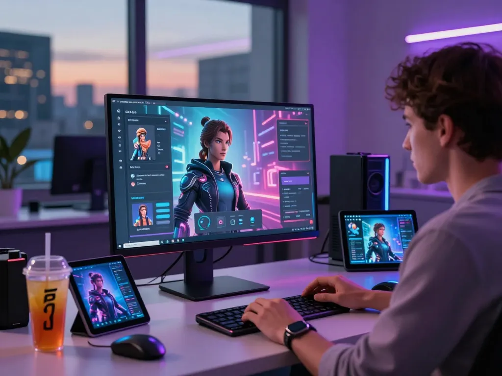 Embrace the crush on ai experience in a vibrant tech workspace featuring an interactive AI character.