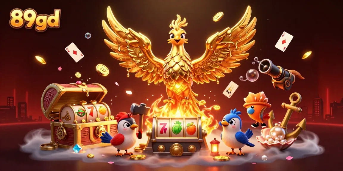 Spin to win at 89bd with a golden phoenix and dynamic casino elements in a vibrant scene.