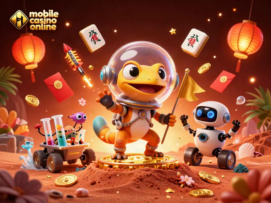 Experience the thrill of mobile casino online with vivid gaming visuals and energetic characters.