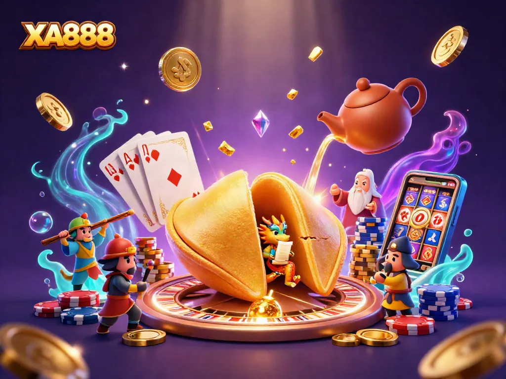 XA888 showcases vibrant casino art with a dragon guarding fortunes and golden rewards.