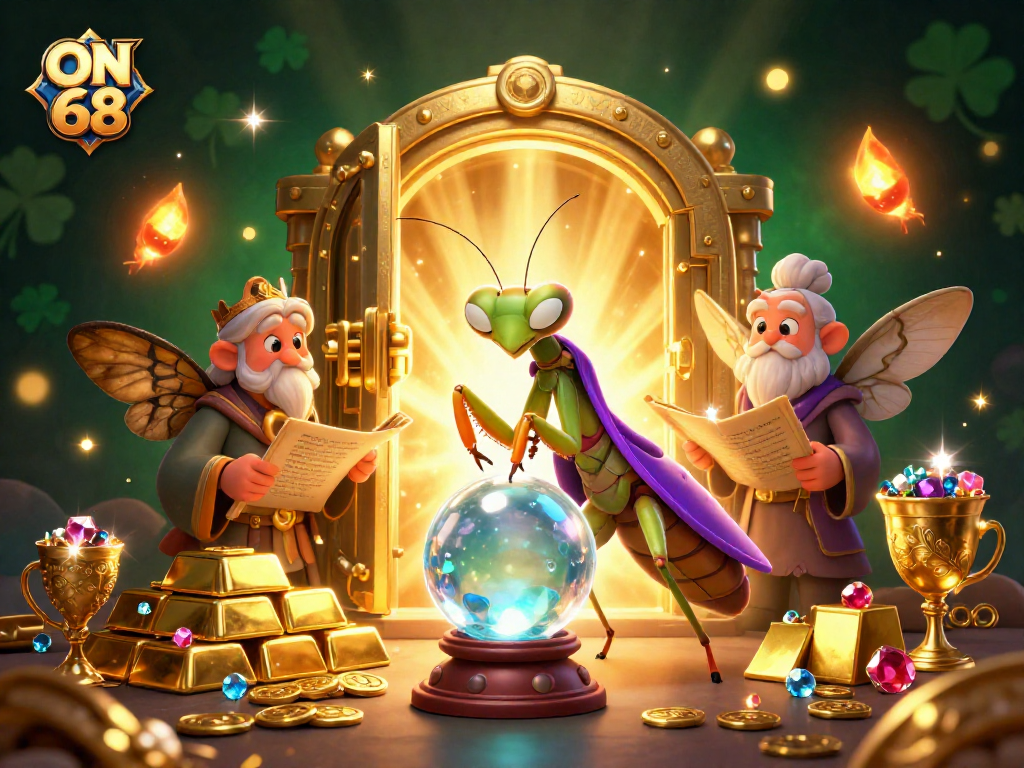 Engage in the exciting world of ON 68 casino games with our vibrant, golden treasure-filled scene.