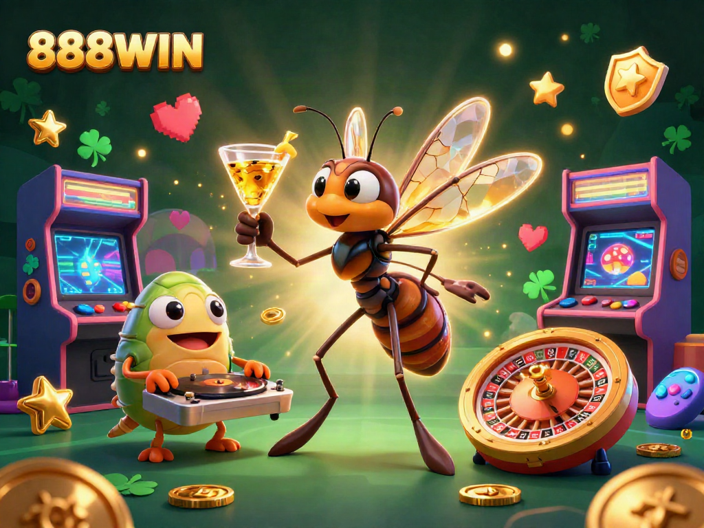 Experience thrilling casino action with 888WIN's vibrant characters and golden gaming elements