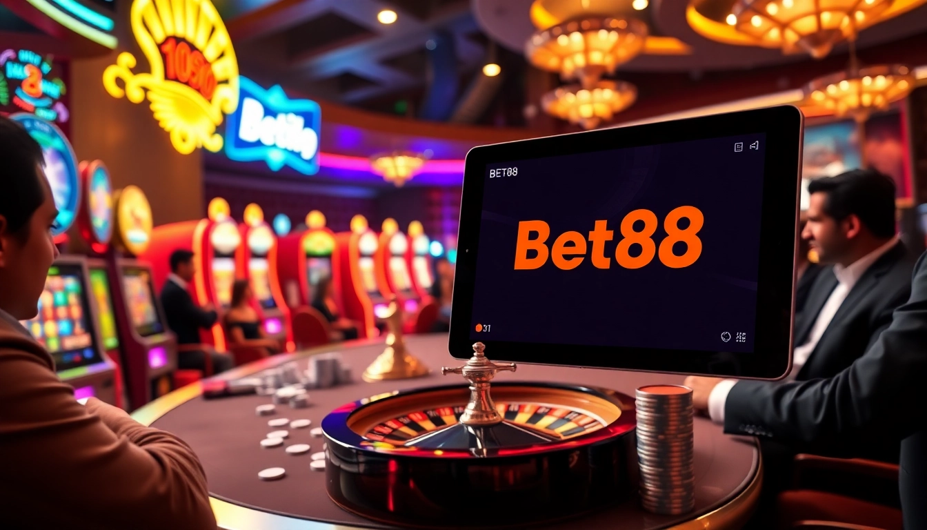 Exciting gaming atmosphere highlighting Bet88 đăng nhập with vibrant casino elements and players.